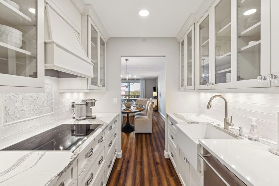 Fully stocked kitchen with stainless steel appliances