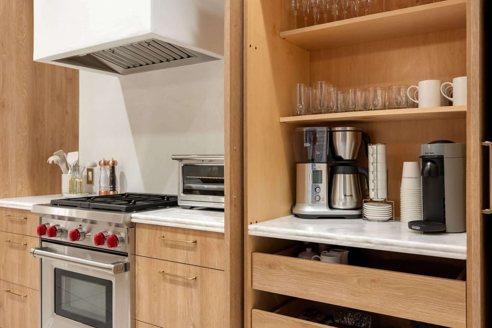 Every detail is designed for indulgence, from the Wolf range to the coffee bar.