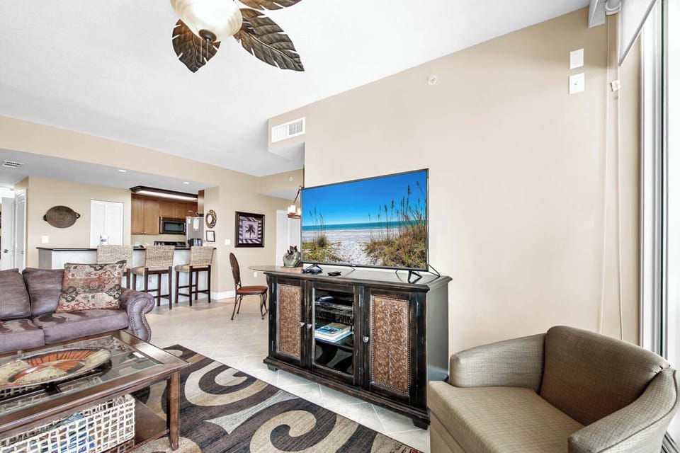 Wind down with a movie on the flat-screen TV