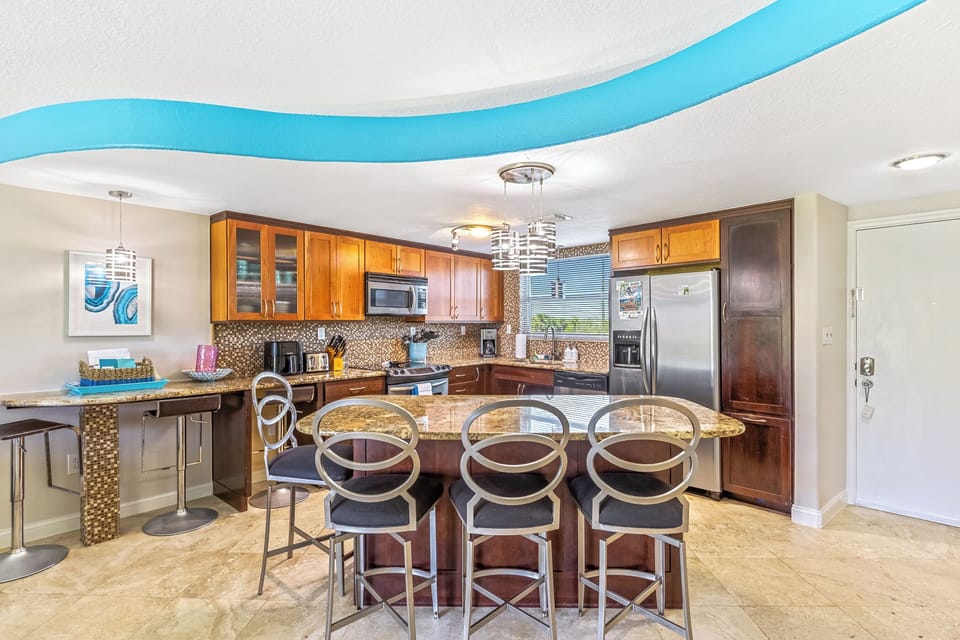 Fully equipped kitchen space.