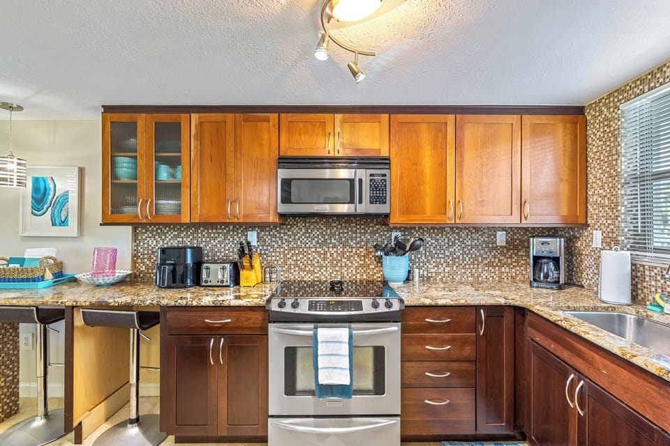Fully equipped kitchen space.