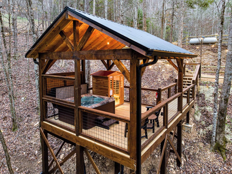 Nestled in peaceful seclusion the Sauna and Hot Tub offer the perfect escape!