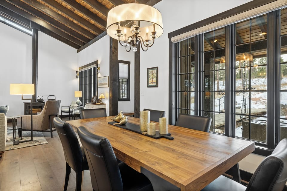Elegant dining area seats 8