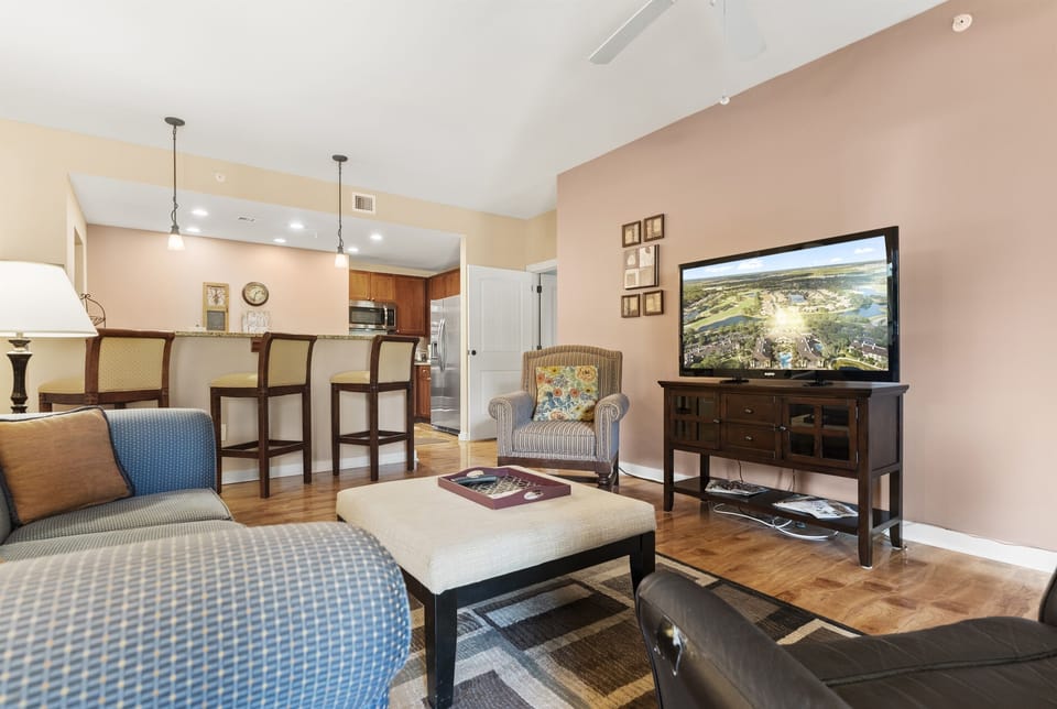 Plenty of cozy seating and a large TV for movie nights or lounging together.