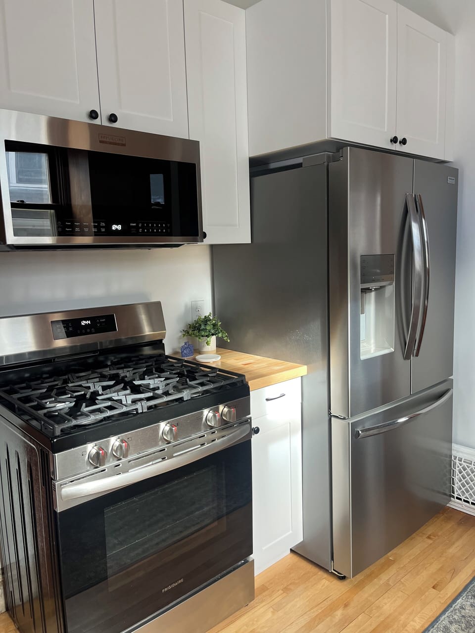 New kitchen appliances and cabinets.