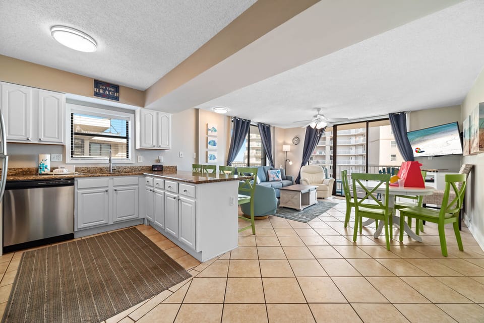 Living area and kitchen