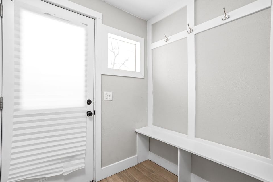 Our mudroom just off of the kitchen leading into the backyard.