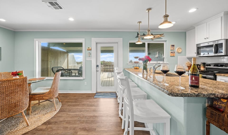 Kitchen with Breakfast Bar & Ocean-View Door