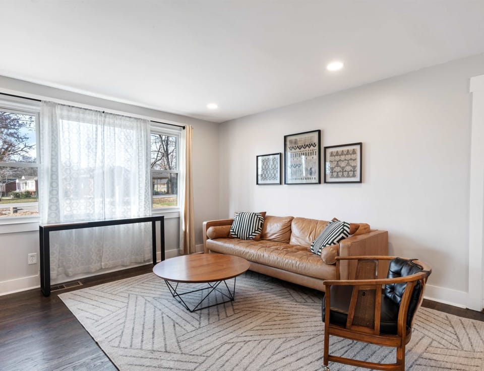 Living space with leather seating and Smart TV