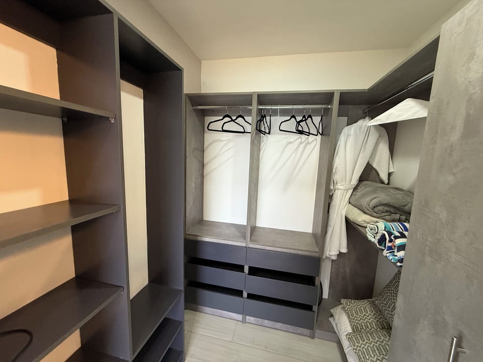 Large walk-in closet located off bathroom.