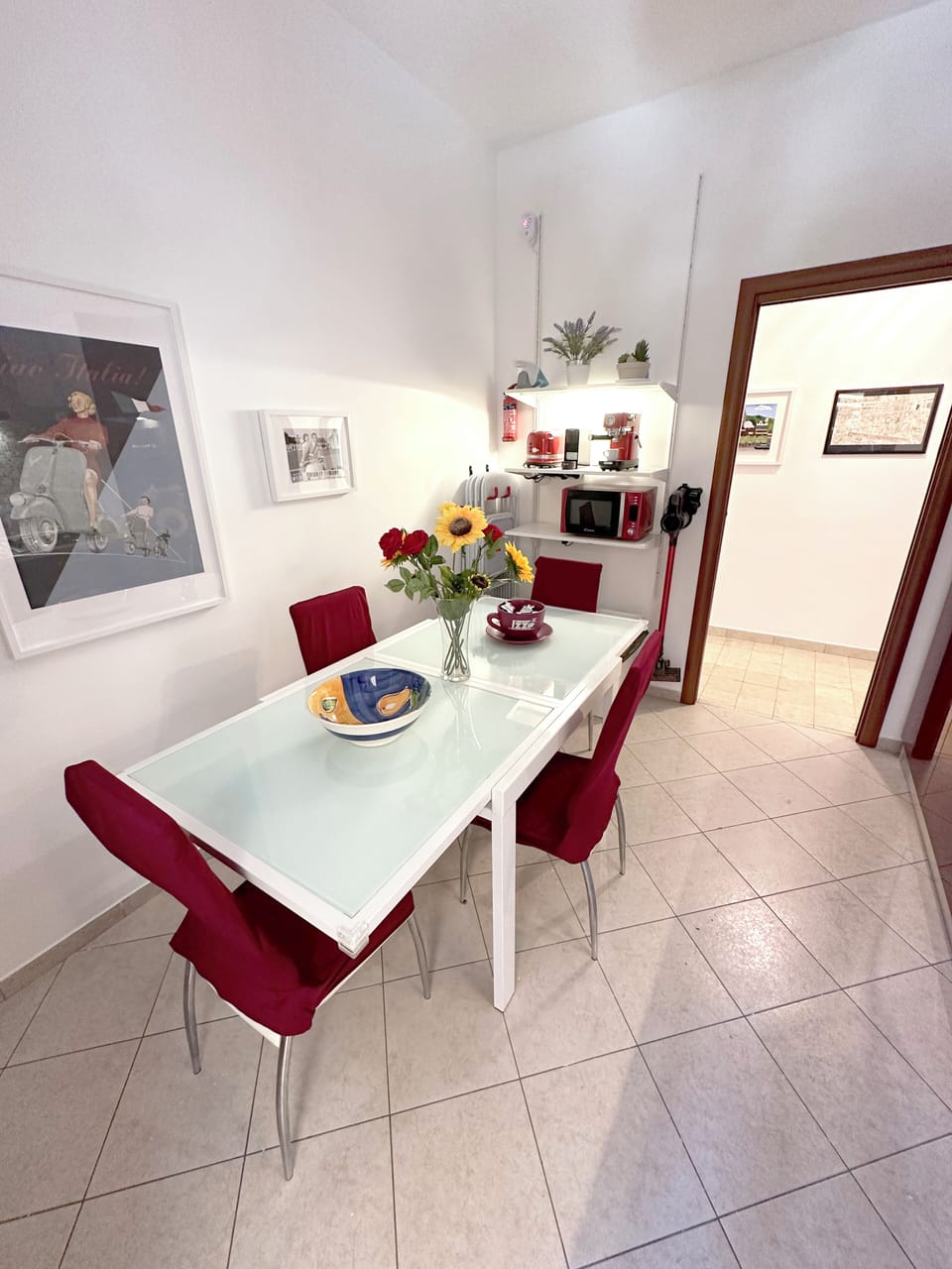 Extendible tables with  extra chairs