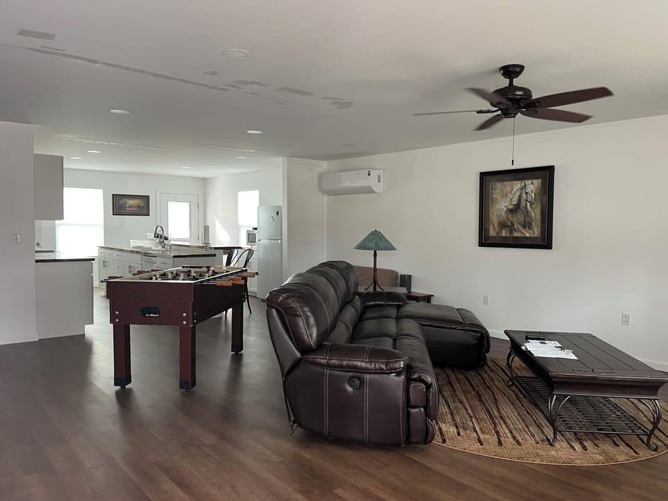 Another view of the open kitchen, recreation, living.