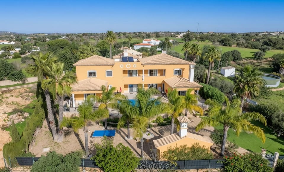 Aerial view of the villa and pool