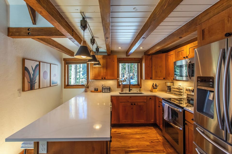 Recently renovated kitchen with modern amenities. 