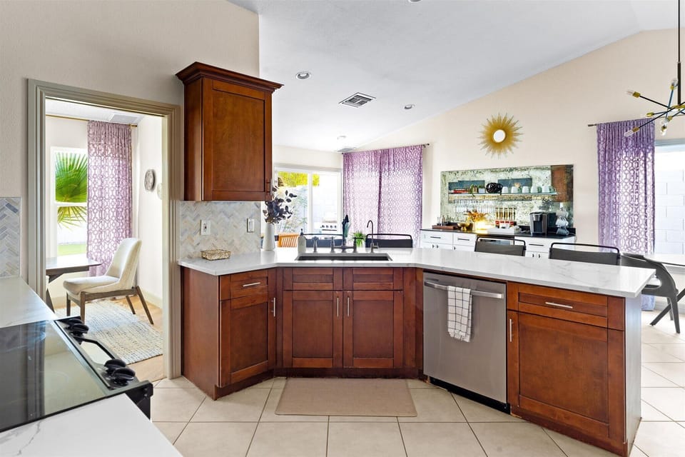 Fully stocked kitchen with everything needed for meals, snacks, and morning coffee