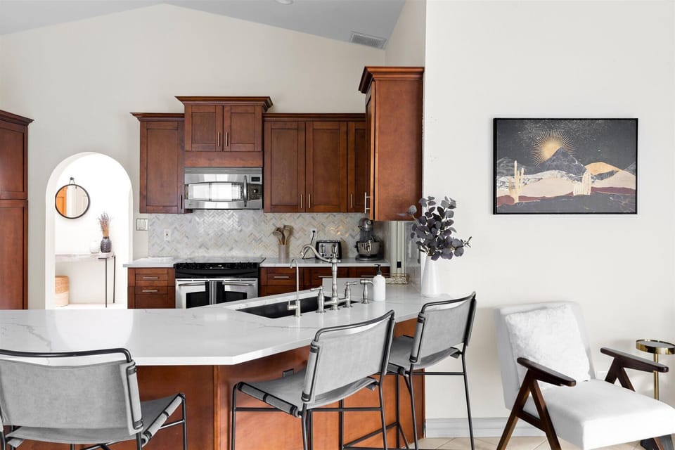 Modern open kitchen perfect for entertaining and comfortable extended stays