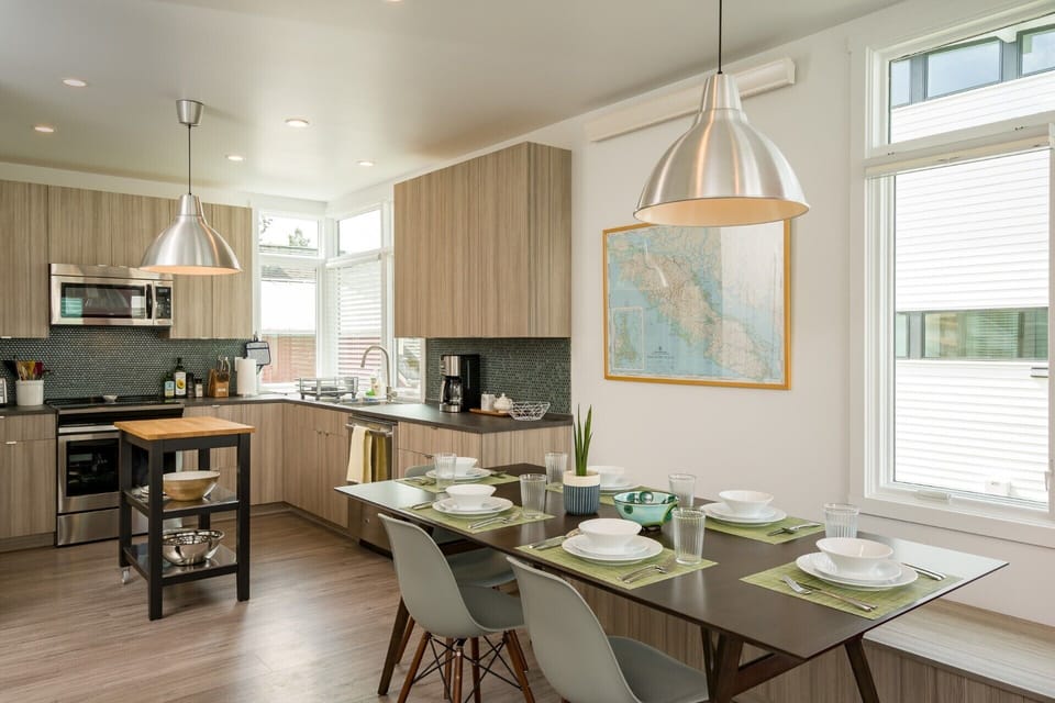 Dining with the family is effortless with an open concept kitchen and dining area.