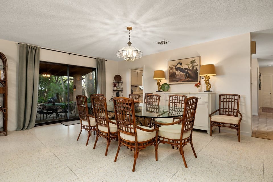 Dining table for 8 - 2 additional chairs available to seat 10!