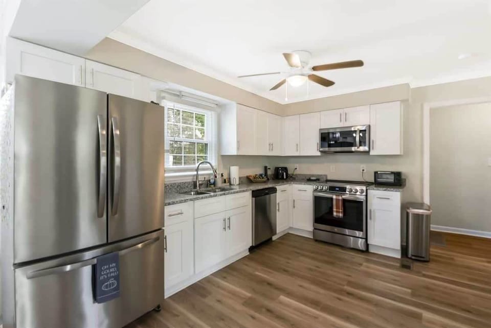 Our kitchen has up to date stainless steel appliances
