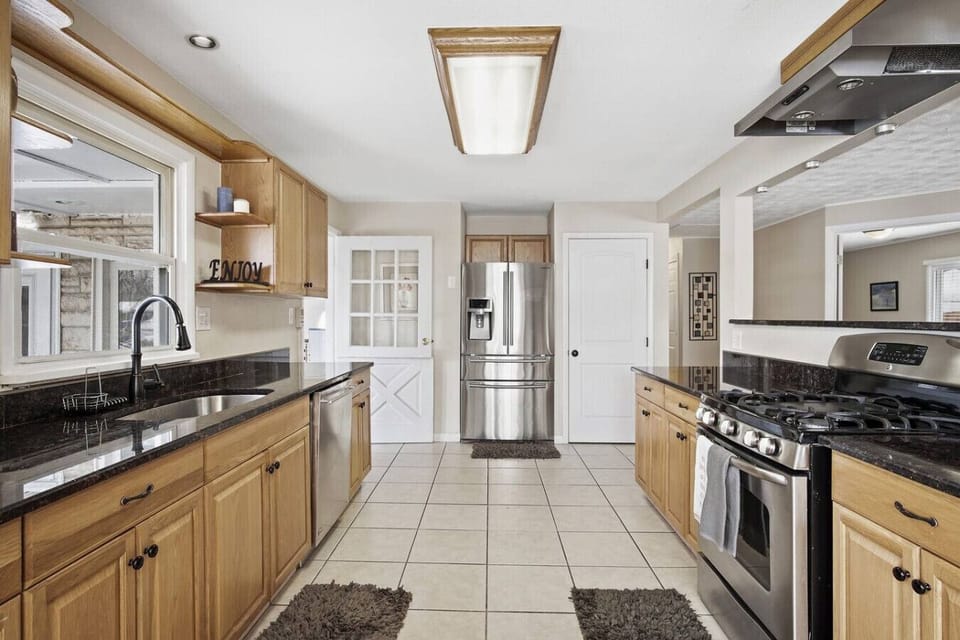 Spacious kitchen with cooking basics