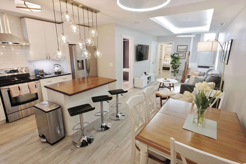 Countertop seating to enjoy a cup of coffee in the morning! 