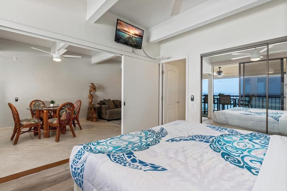 Soji doors used to separate primary bedroom and living room