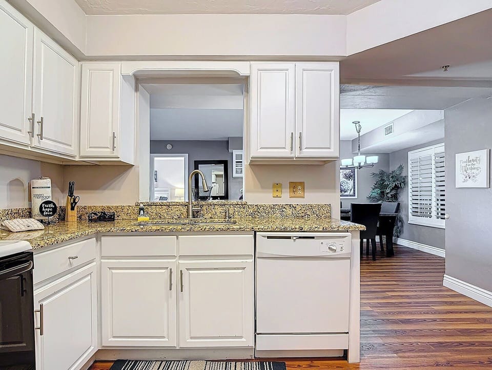 Kitchen has granite counter tops