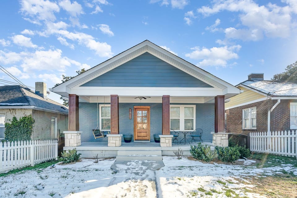 Front porch with outdoor seating.