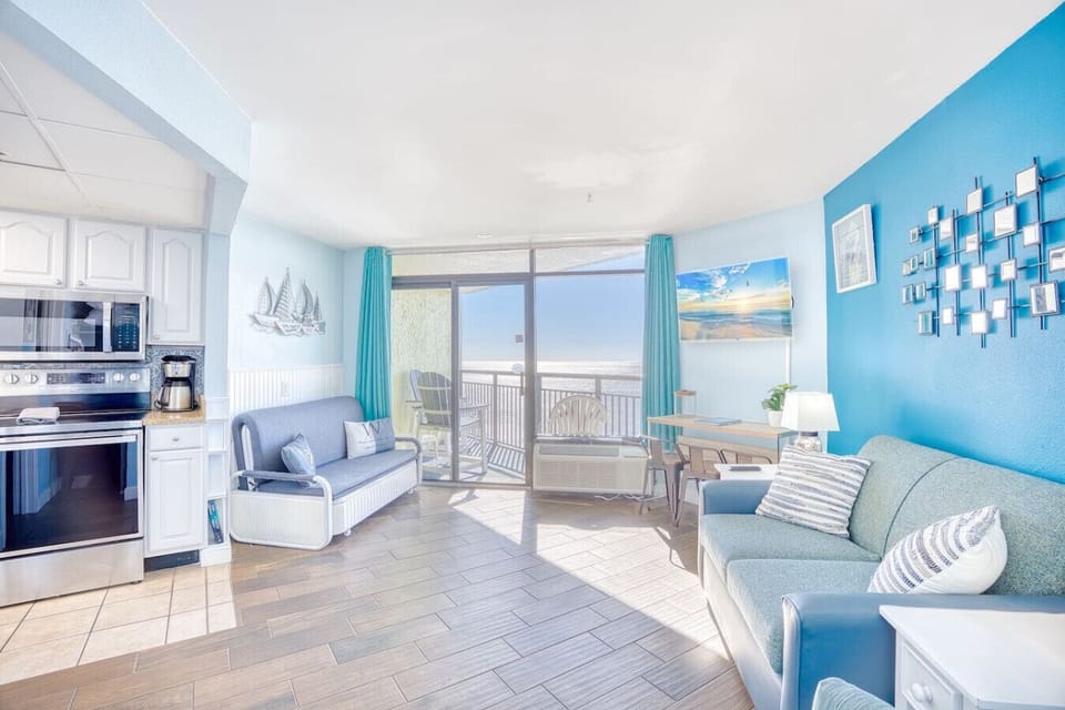 The best views in the resort as you get the rooftop pool view from the bedroom.  This decorated bedroom gives you a smart tv, private bathroom access, and beach ready!!!