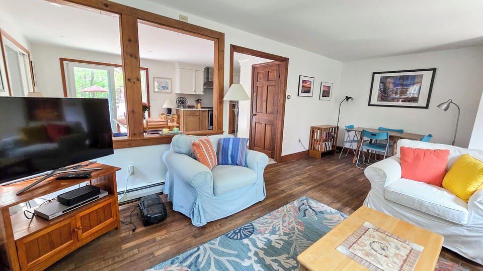 Comfortable living room opens to the dining room