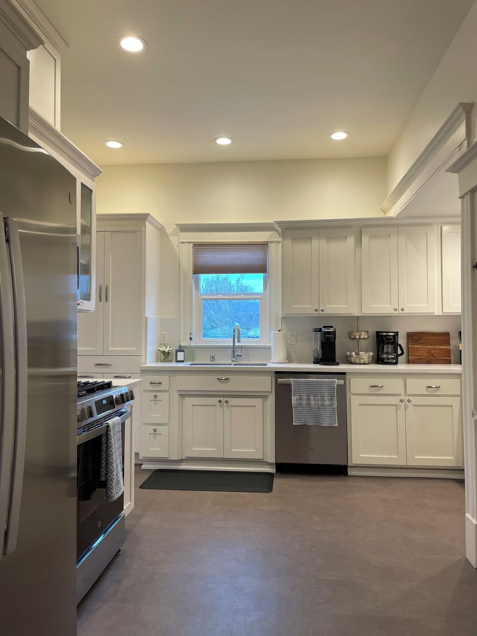 Large kitchen, all new appliances. Fully equipped & has drip & Keurig coffee.