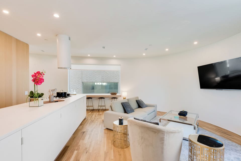 Modern, Wide open living room and kitchen