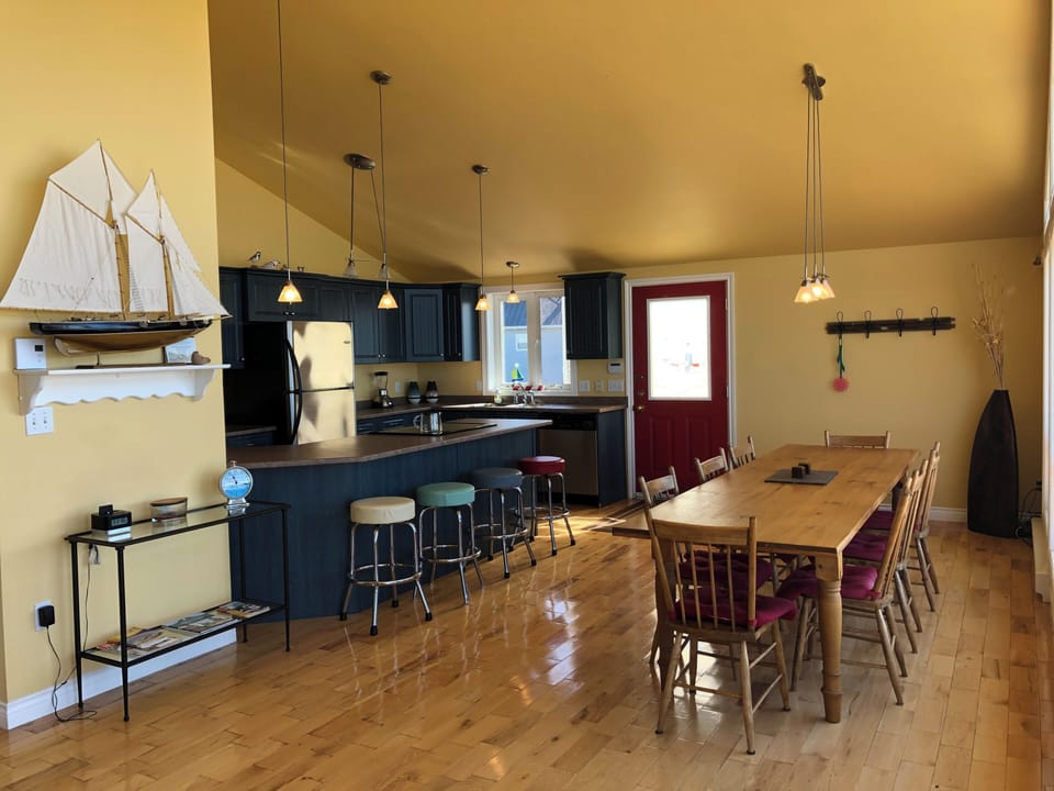 Kitchen and dining with custom table