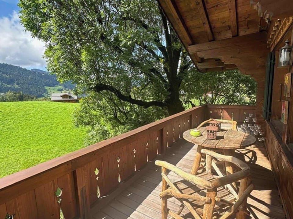 beautiful balcony with sitting area in summer 