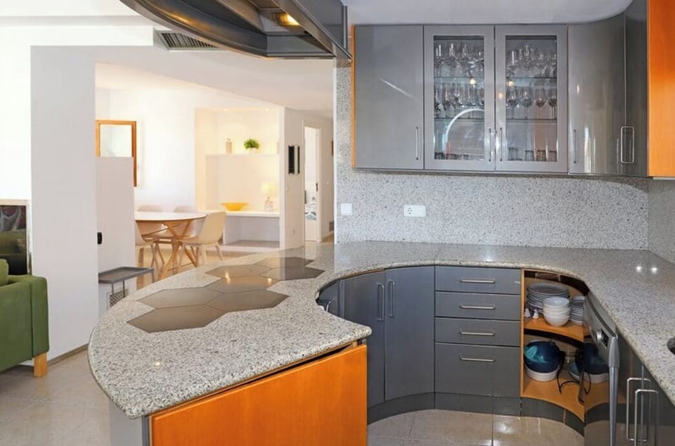 View through kitchen to dining area