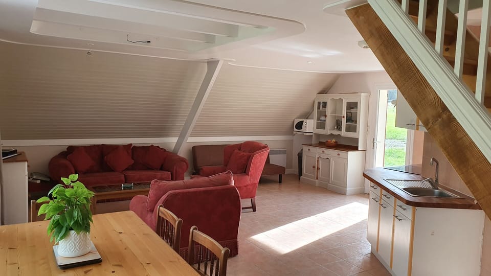 Seating and kitchen areas