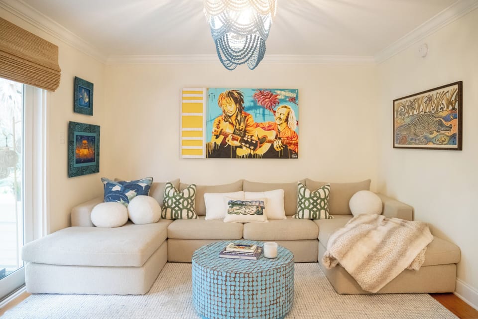 The living room of Downtown Sanctuary in the heart of downtown Ocean Springs