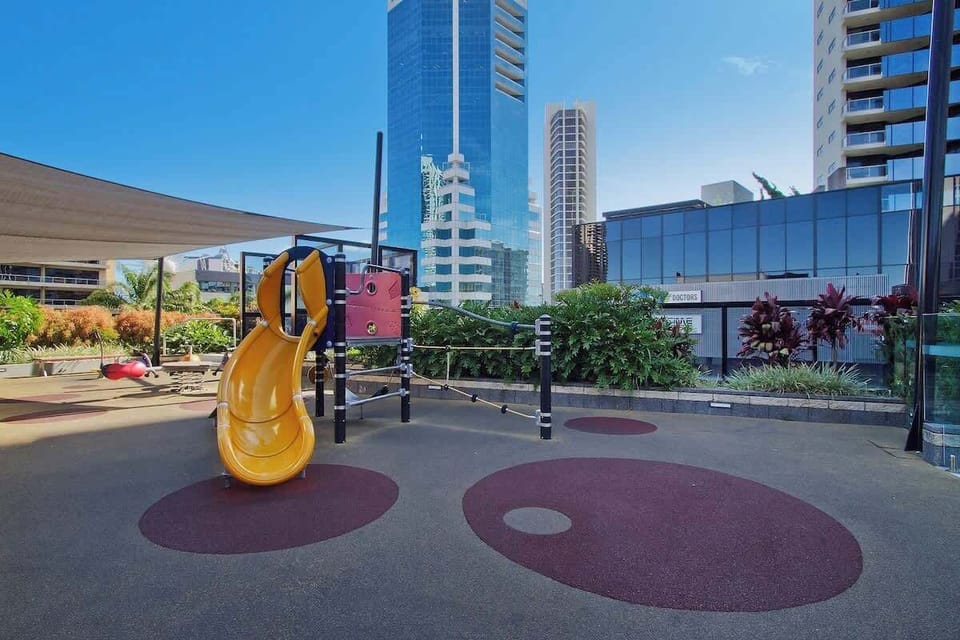 Kids playground located in the secure building complex 