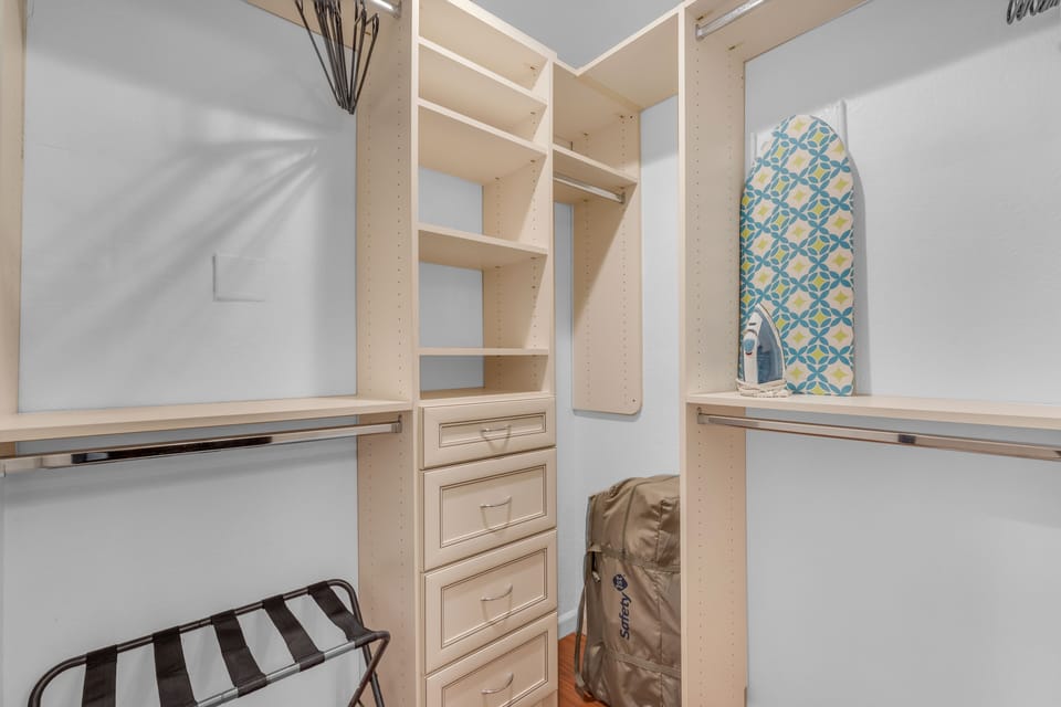 MATER CLOSET HAS EVERYTHING YOU NEED! LUGGAGE RACK, HANGERS, IRON?IRONING BOARD & ONE PACK-N-PLAY!
