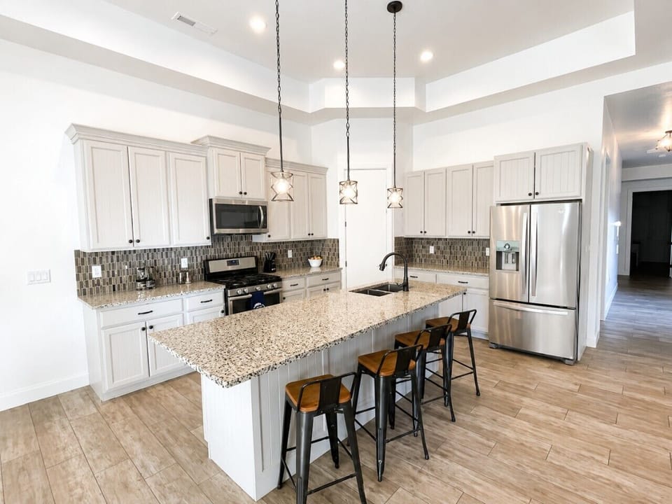 Kitchen with island and seating