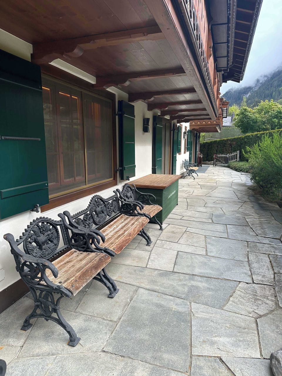 stone patio in front of yard 