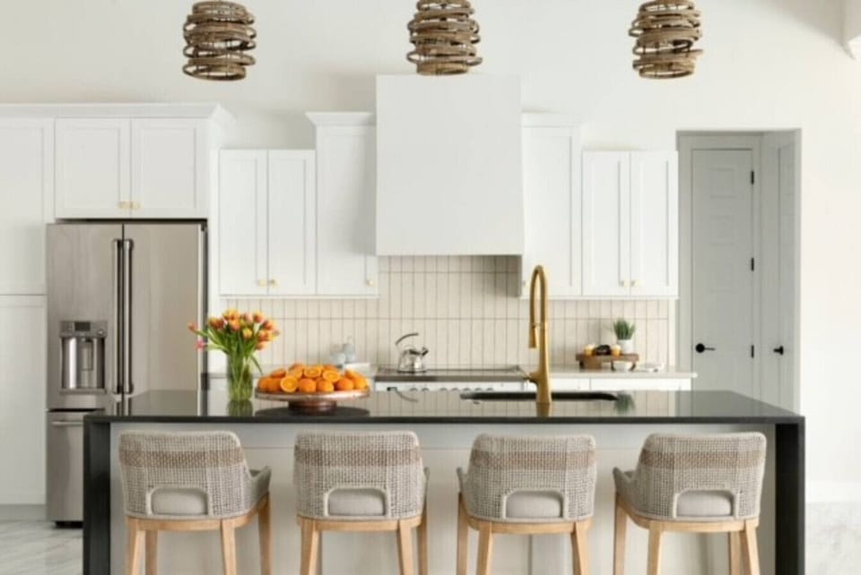 Large Gourmet Kitchen with 42` Custom Stove/Range, Custom Hood, Drawer Microwave, Large Island with Waterfall Counters