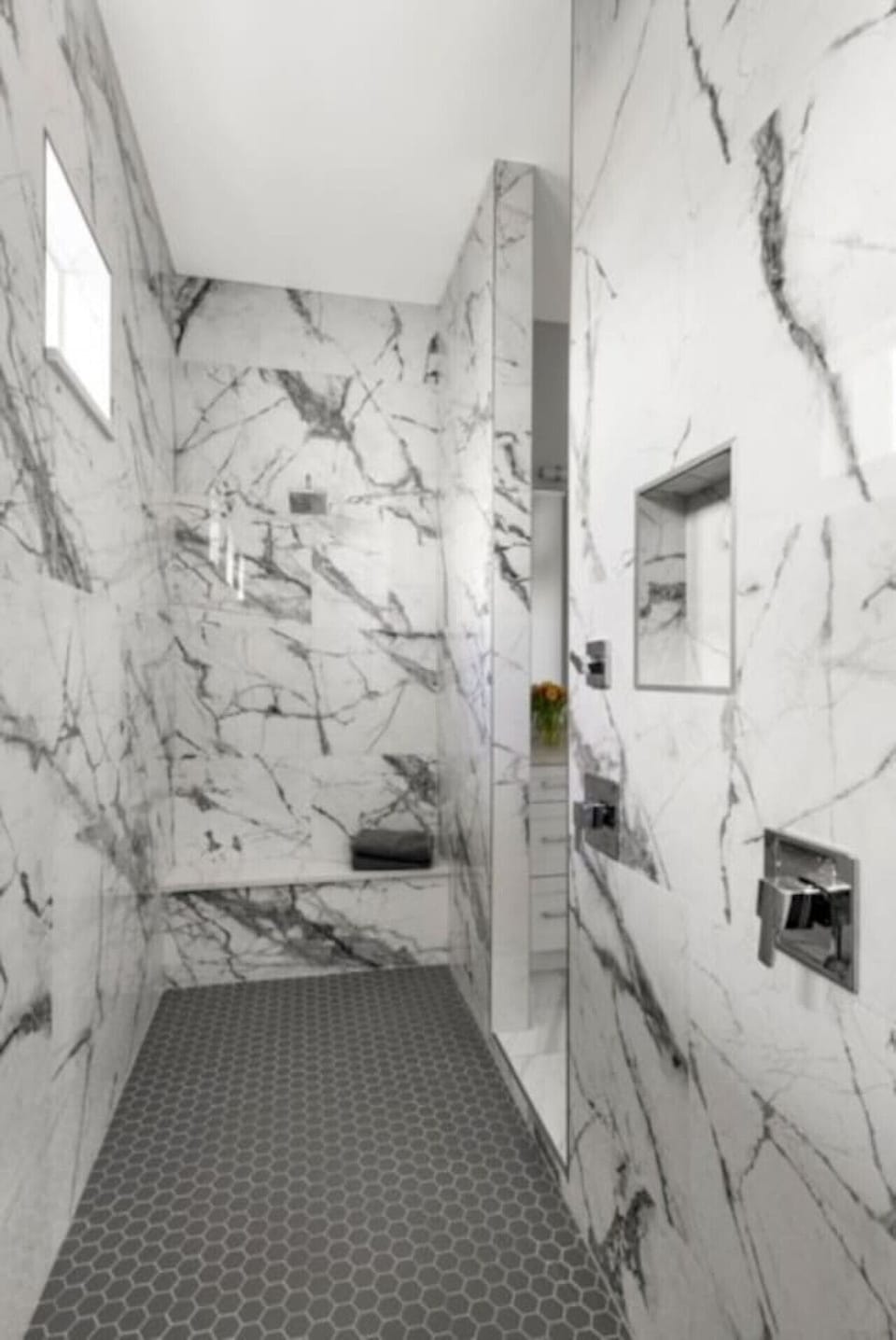 Massive Custom Master Bathroom Shower with 3 shower/rain heads.