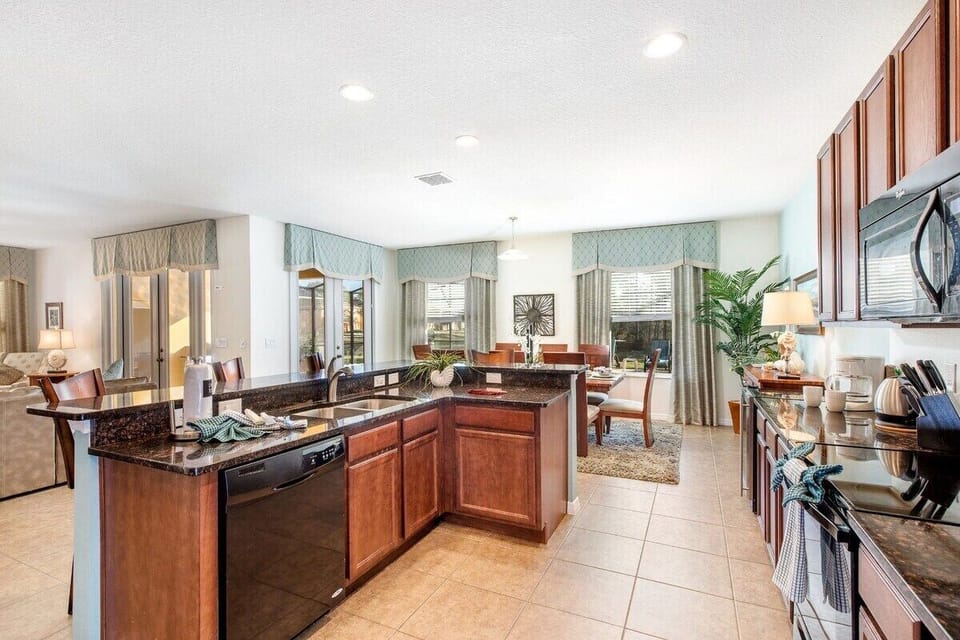 Kitchen overlooking the dining and family living room