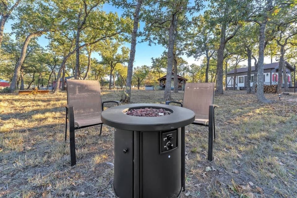 There are two communal firepits on the property