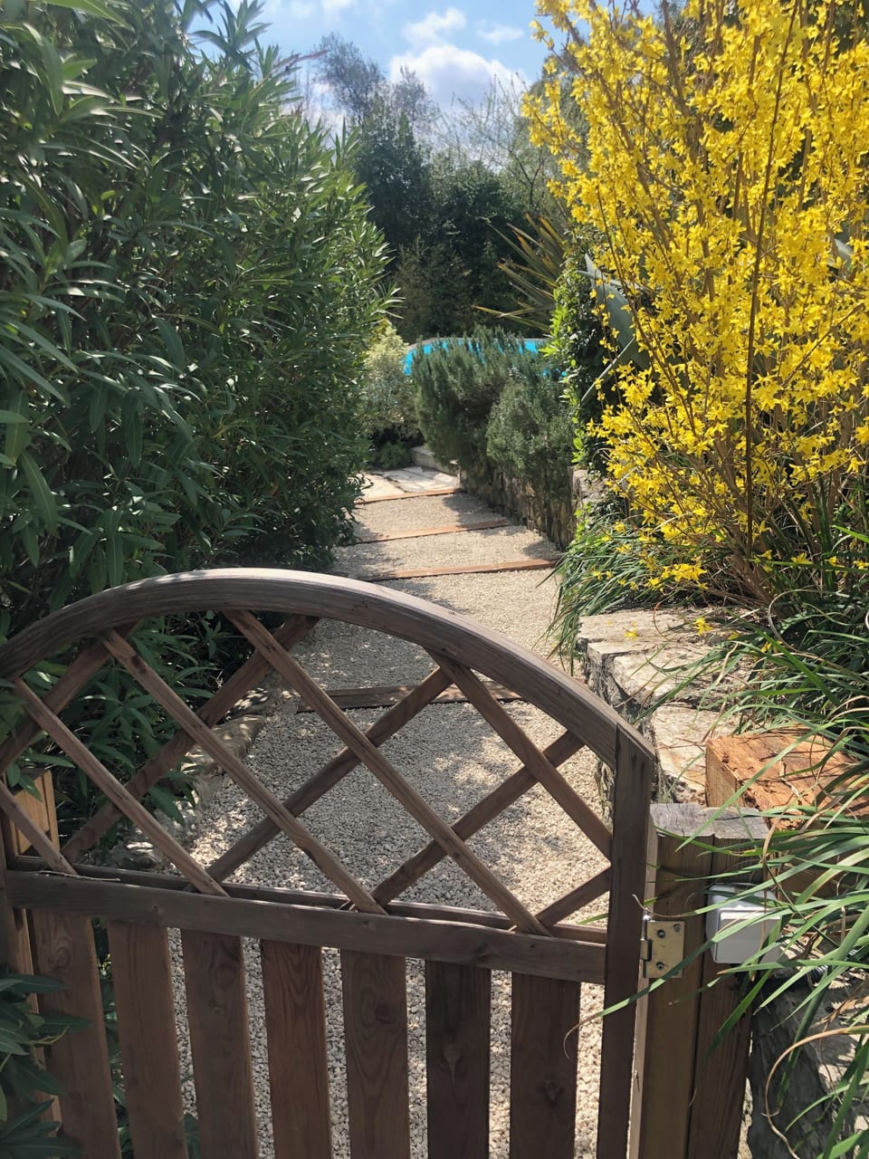 Gate and steps down not the pool 