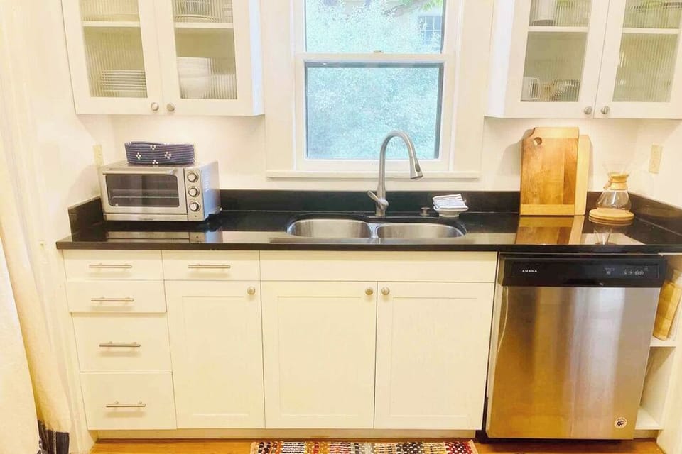 Our kitchen comes fully equipped with appliances and basic cooking supplies.