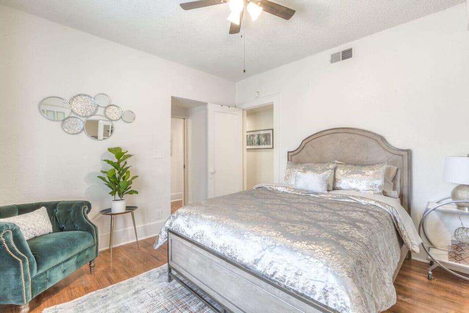 Queen bedroom with Smart TV and plenty of storage