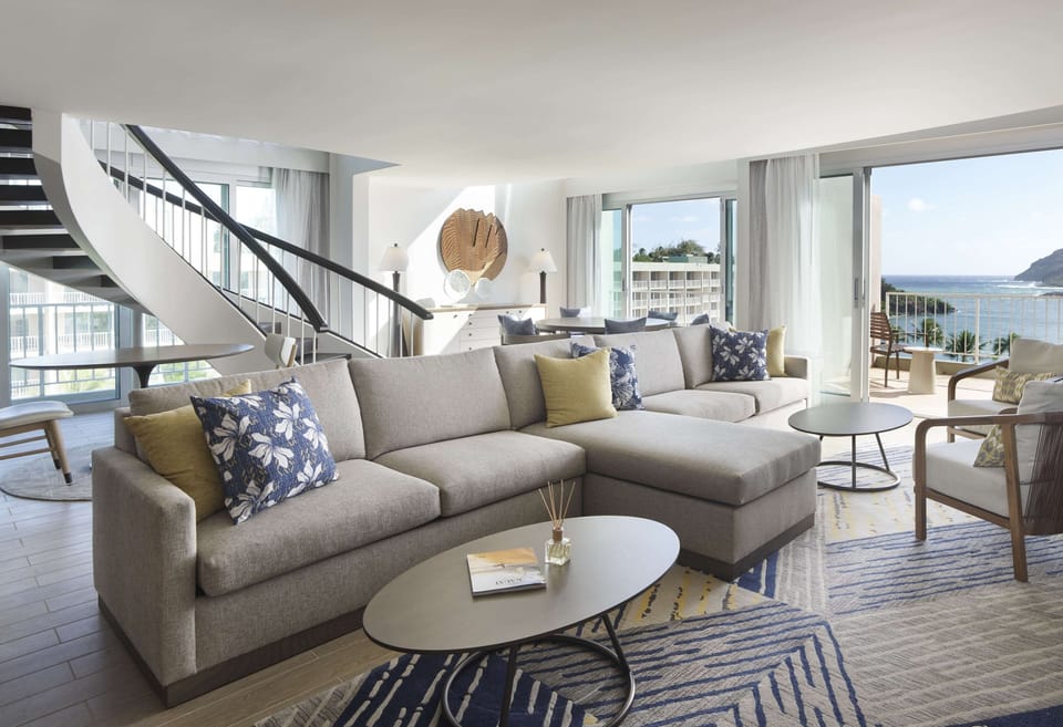 Stretch out on the sectional and unwind in airy luxury.
