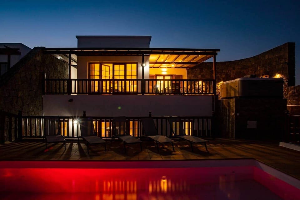 Heated private pool at Villa Amana with walk-in stairs and sunny south terrace.